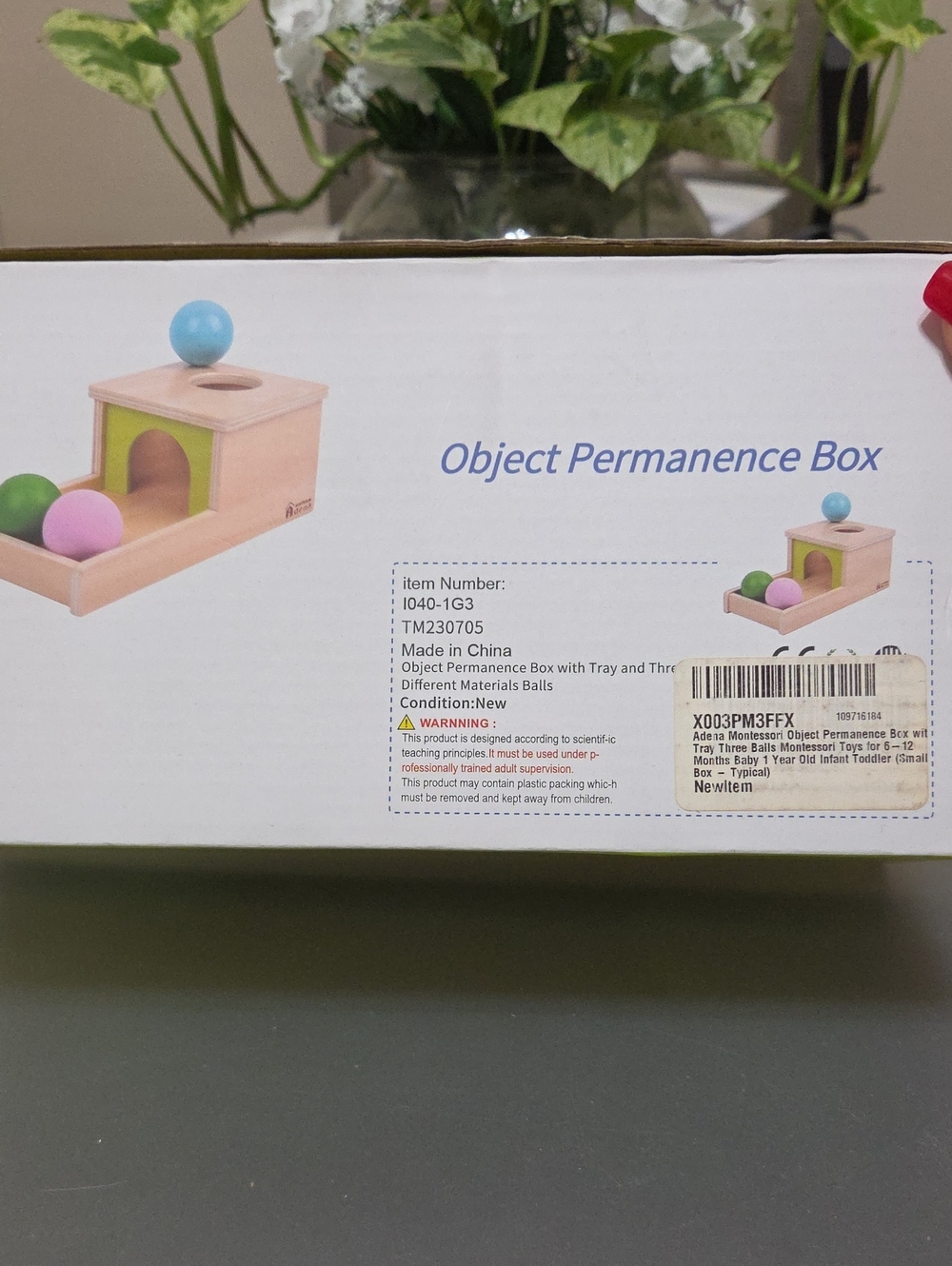 Object Permanence Box Toy with Colored Balls - Blue, Pink, Green